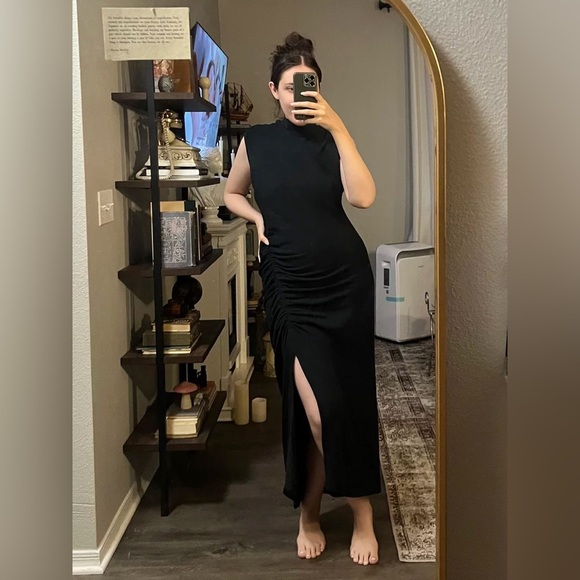 NWT! Black Daily Practice by Anthropologie Mock-Neck Ruched Midi Dress 🏀 - Picture 5 of 6